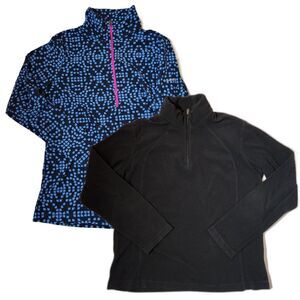 Columbia Women’s ¼ Zip Fleece Bundle – Size L Black + Blue Patterned